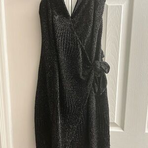 Elegant Black Sparkle Wrap Dress